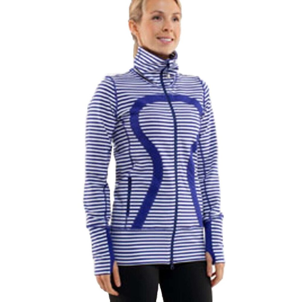 Lululemon In Stride Jacket Pigment Blue White Narrow Bold Stripe Women Size 4 - Picture 2 of 16